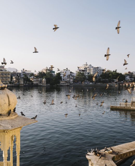 Udaipur city view from a hotel balcony in Rajasthan, India